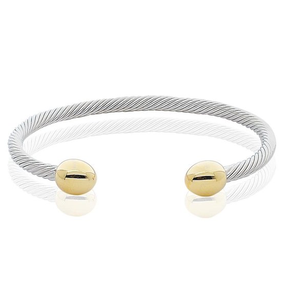 Two Tone Magnetic Traditional Ball Bracelet Energy Cuff Bangle - Picture 2 of 2